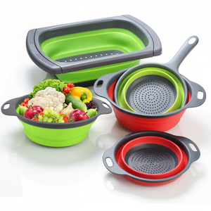 Passoire pliable en silicone pour évier, panier égouttoir de cuisine avec poignée pour laver les fruits et légumes - Product Image 1