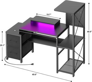 <span class=keywords><strong>Bureau</strong></span> de jeu noir de 49 pouces avec lumières LED et <span class=keywords><strong>multi</strong></span>-<span class=keywords><strong>rangement</strong></span> - Product Image 2