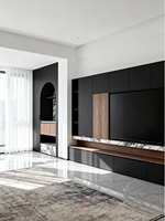 Meuble TV mural flottant moderne en bois sur mesure pour toute la maison, unité murale modulaire écologique pour salon avec éclairage LED