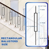 Balustre d'escalier moderne en fer forgé, design rectangulaire unique, finition noir satiné, garantie 5 ans, personnalisable pour revêtements de sol