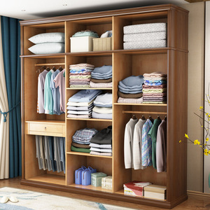 Armario de madera maciza con puertas abatibles, gran capacidad, para dormitorio, con estantes y cajones. - Product Image 5