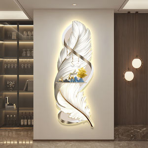 モダンライトラグジュアリーリビングルーム廊下エントランスUV彫刻クリスタル磁器LEDライトフェザー壁画ウォールデコレーション絵画 - Product Image 2