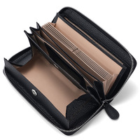 Cartera de Mano con Cierre, de Cuero Genuino, Larga, Estilo Vintage, Anti-Robo, con Bloqueo RFID, Unisex, Diseño Multifuncional, Logotipo Personalizado, Geométrica