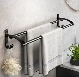 Алюминиевый черный двойной полотенцесушитель для полотенец для ванной комнаты настенный держатель для полотенец матовый черный 24 дюйма