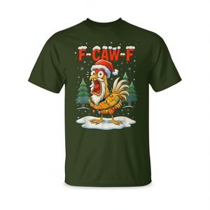 Camiseta navideña con diseño de pollo F-Caw-F, gorro de Papá Noel y luces - Product Image 2