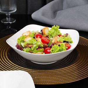 Ensemble de bols en céramique à quatre coins, couleur unie, avec pieds surélevés, pour salades, repas d'hôtel et de fête - Product Image 2