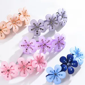 High End Korean Japanese Girls Kids Cute Purple Acetates Acrylic Rhinestones Barrettes Goody Hairpins Acetate Hair Accessories