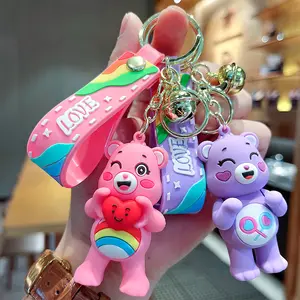 Phim hoạt hình anime tình yêu gấu keychain sáng tạo mặt trăng bốn lá cỏ ba lá mặt trời cầu vồng Gấu Keyring với chuông