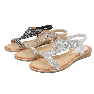Sandalias Planas Elegantes con Tira en T y Decoración de Pedrería, Punta Abierta, Banda Elástica, Zapatos de Verano para Mujer, Envío Directo - Product Image 5