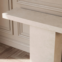 Table console de salle à manger KUMUSI en marbre beige travertin moderne pour salon, hôtel et villa - Taille personnalisable, facile à nettoyer