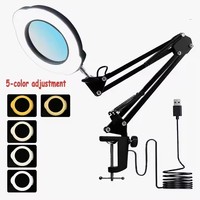 Light Color Modes 1200 Lumen Real Glass LED Lighted 10X 15X Desk Magnifier Lamp with Iron Base