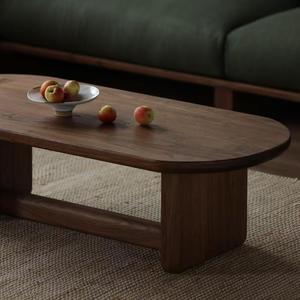 Minimalist <strong>Walnut</strong> <strong>Coffee</strong> <strong>Table</strong> With Rounded Edges And Thick Leg Support - Product Image 3