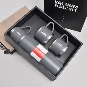 Luxury Custom Gifts 500ml Double Wall Stainless Steel Thermos Insulated Water Bottle Set With 3 Lids Cups