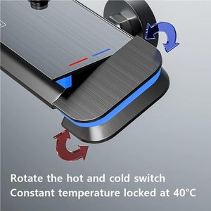 Ensemble de douche thermostatique mural moderne de luxe avec pomme de douche pluie, système de douche intelligent numérique en laiton massif pour baignoire spa - Product Image 3