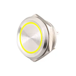 thin metal pushbutton 25mm waterproof ip67 1no yellow led illuminated switch