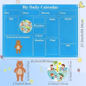 Gran oferta, tablero de fieltro para niños, juguete educativo, oso, tabla de temporada meteorológica para los días preescolares de la semana, tablón de anuncios de tiempo circular - Product Image 4