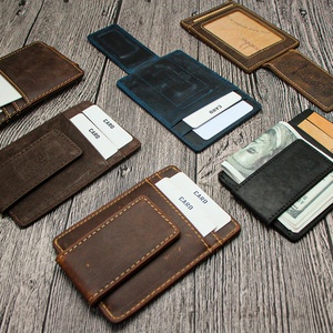 Vintage Crazy Horse Cowhide Leather RFID Blocking Magnetic Wallet Slim Men's Short Clip with Minimalist Pattern - Product Image 5