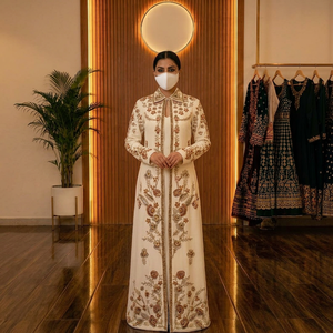 Robe de soirée de luxe en broderie ivoire, coupe trapèze, avec veste longue, ensemble haut de gamme pour mariages et occasions formelles (Aïd) - Product Image 1
