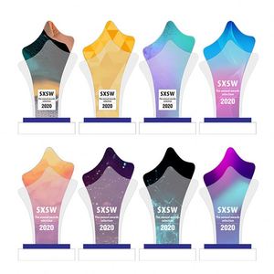ของขวัญของที่ระลึกถ้วยรางวัลแก้วคริสตัลแบบกำหนดเองพร้อมรางวัลถ้วยรางวัลแก้วดาวโลหะ - Product Image 1