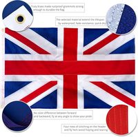 Drapeau du Royaume-Uni 3x5 pieds, couleurs vives et résistant à la décoloration, toile avec en-tête et polyester à double couture avec œillets en laiton