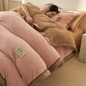 RTS天鹅绒羽绒被套<span class=keywords><strong>3</strong></span>/4pcs床上用品套装蓬松法兰绒床单珊瑚面布保暖加厚床单 - Product Image 3