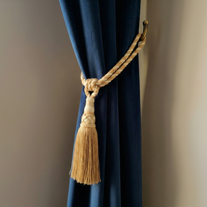 Classic Tassel <b>Curtain</b> Tiebacks in Beige with Rope Design for Elegant Window Decor - Product Image 1
