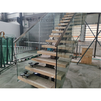 Escalier résidentiel intérieur à monopoutre en verre trempé de haute qualité avec marches en hêtre européen, directement de l'usine