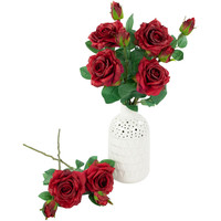 2 têtes Real Touch Flowers Roses artificielles rouges avec tiges Faux arrangement floral réaliste Décoration de mariage