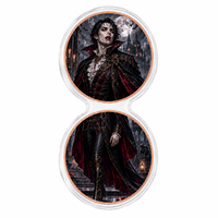 Ensemble de deux pièces de monnaie en cuivre pur de 1 oz, médaille double face 2D Château Gothique Vampire Chauve-souris pour collection de fantasy sombre et cadeau d'Halloween