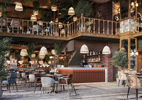 Ensemble de mobilier de restaurant moderne sur mesure, table et chaises en tissu, table et chaises de restaurant en bois pour usage commercial, projet hôtelier et café