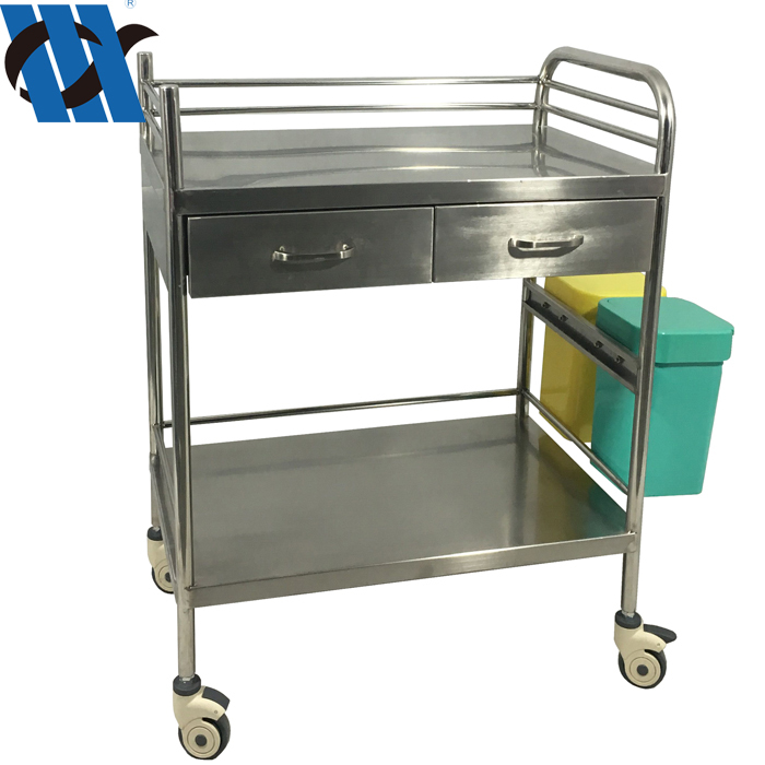 BDT205 stainless steel hospital crash cart medical nursing treatment trolley with two drawers stainless steel trolleys