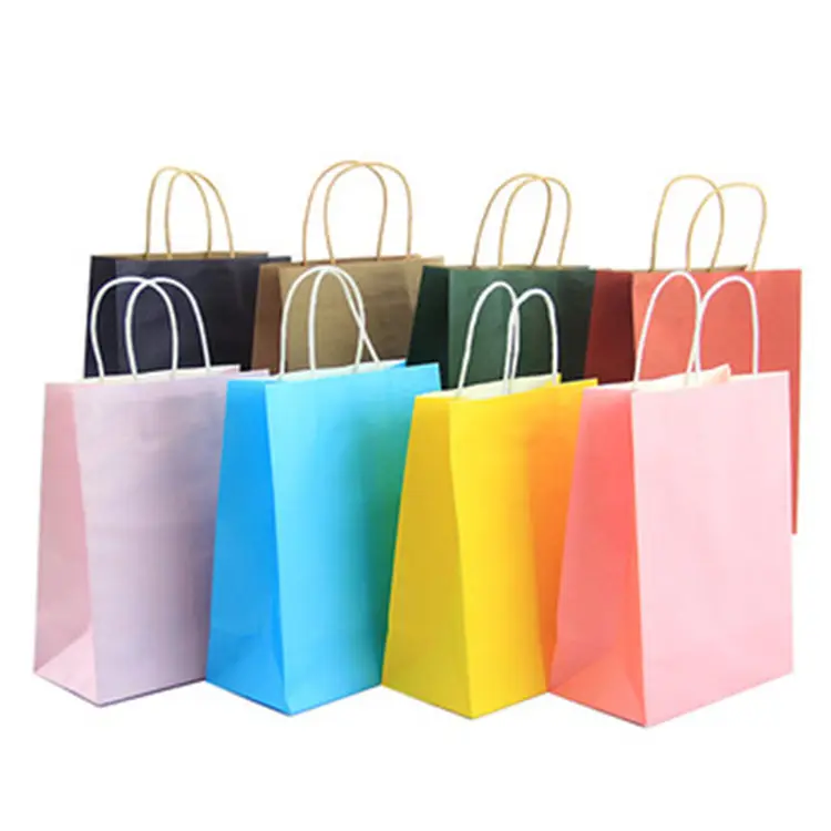 Factory wholesale white and brown kraft paper twisted treatment shopping tote bags with logo printing