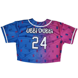 Maillots de <span class=keywords><strong>baseball</strong></span> respirants à sublimation pour équipes de <span class=keywords><strong>baseball</strong></span> et softball du Canada, style crop top arc-en-ciel, à boutonnage - Product Image 3