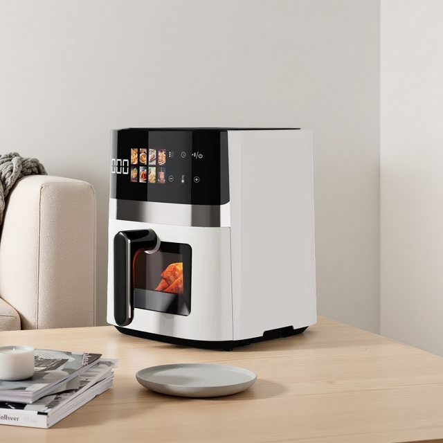 Multifunction Smart Air Fryer Large Capacity LED Touch Screen Wide View Window No Flip Design for Dormitory and Home Kitchen