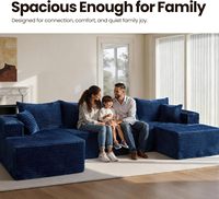 Sofá Modular en Forma de U de Pana Azul Marino a Rayas, Chaise Longue Doble Moderno Relleno de Esponja para Sala de Estar, Apartamento, Escuela