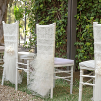 Housse de chaise décorative en dentelle, couvertures fantaisie à volants, blanc, pour mariage