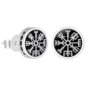 925 Sterling <b>Silver</b> <b>Stud</b> Earrings With Black Snowflake Pattern Minimalist Design Unisex Everyday Wear - Product Image 1
