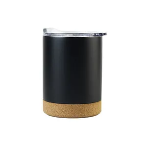 Frascos de boca ancha para vino, vaso de doble pared de acero inoxidable con aislamiento al vacío, vaso de café térmico con Base de corcho