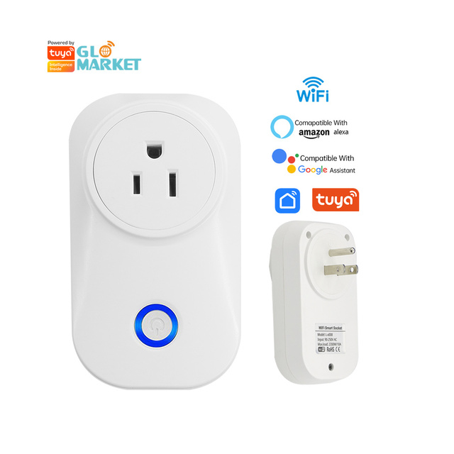 Glomarket Tuya Home Wifi Smart Electrical Plug With Socket Customized Timer Outlet for Google Home Alexa Smart Plug