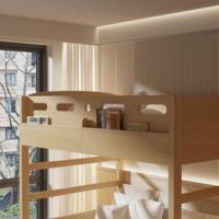 Cama Alta de Madera Maciza Personalizable con Escalera y Cajones de Almacenamiento, Cama Resistente para Niños con Área de Juego para Dormitorio o Apartamento Pequeño