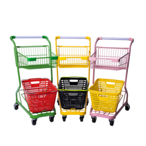 İki kat Metal alışveriş arabası arabaları çift katmanlar sepetli araba renkli sepet sepeti toplama arabası - Product Image 1