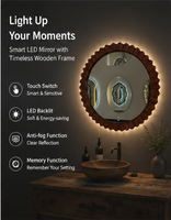 Miroir de maquillage intelligent avec éclairage LED, écran tactile, luminosité réglable, trois couleurs d'éclairage pour salle de bain