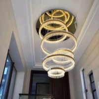 JYLIGHTING Lustre moderne en cristal LED de haute qualité, anneau doré, pour hôtel, villa, projet d'escalier