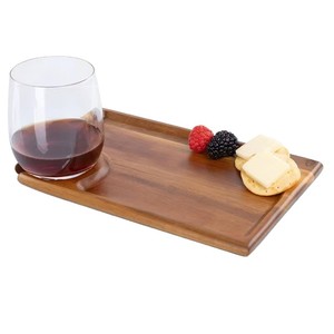 Plateau de service en bois d'acacia Huifa avec poignée pour collations et verres à vin, 12x8 pouces, bois massif, pour utilisation en extérieur lors de fêtes - Product Image 2