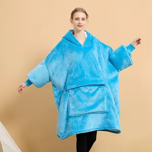 La felpa oversize in flanella originale di fabbrica per coperta per adulti con cappuccio Sherpa natalizio da donna con cappuccio