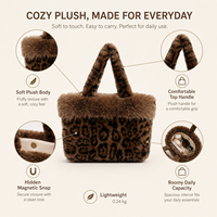 Sac fourre-tout en peluche imprimé léopard OEM pour femme, grande capacité, sac à main à poignée supérieure en fourrure, col en fourrure moelleuse, tendance automne-hiver