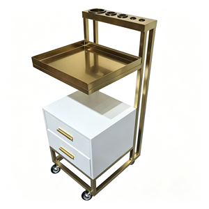 Carrito de Manicura de Lujo con Marco Metálico Dorado, Carrito Rodante Blanco para Salón de Belleza con Cajones y Porta Botellas, Carrito de Almacenamiento para Salón de Belleza - Product Image 4