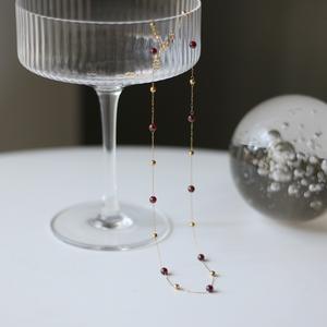 Kalung Batu Permata Kristal Pendek Panjang Garnet <span class=keywords><strong>Burgundy</strong></span> Alami Rantai Manik Emas Buatan Tangan Showfay Kadin - Product Image 6