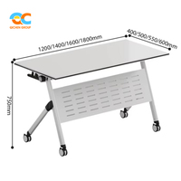 Table de formation professionnelle à plateau rabattable, bureau blanc avec roulettes, panneau orange pour les réunions de bureau, les salles de formation et les salles de classe