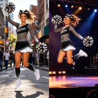 Seragam Cheerleading Lengan Panjang Berrok dengan Logo OEM Custom, Berkilauan Kristal AB, Nyaman, dan Bahan High Stretch